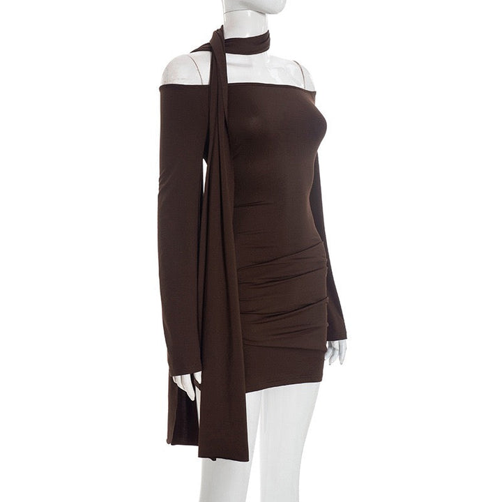 Mini off-shoulder dress with scarf decoration - Or