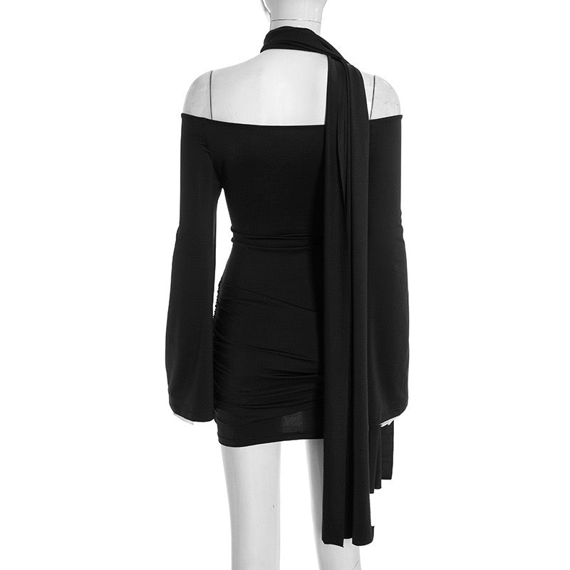 Mini off-shoulder dress with scarf decoration - Or