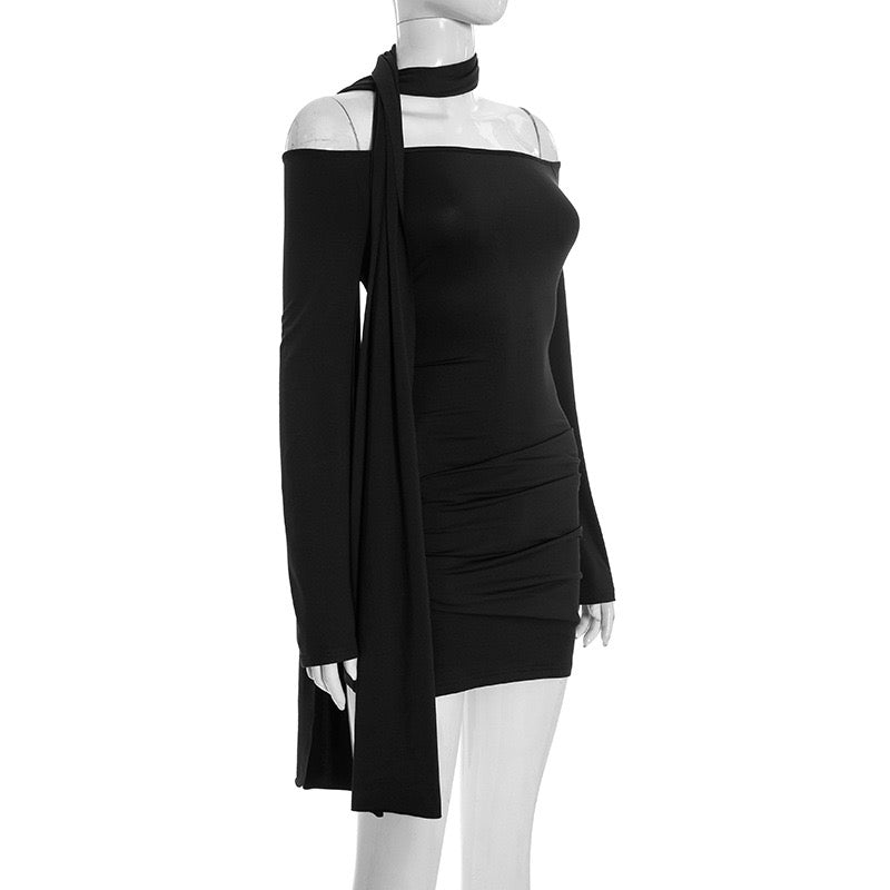 Mini off-shoulder dress with scarf decoration - Or