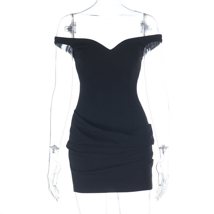 Off-shoulder mini dress with pleated design - Cherry