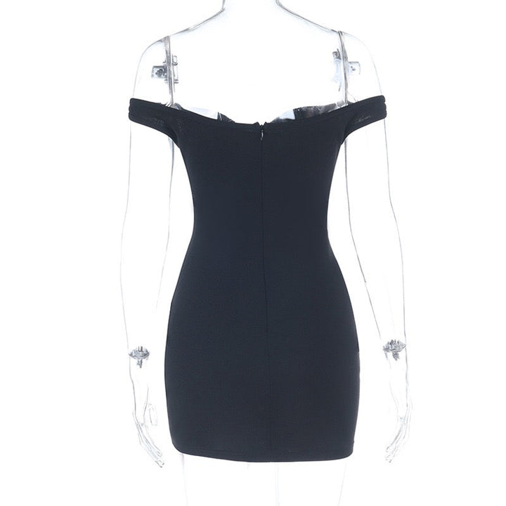 Off-shoulder mini dress with pleated design - Cherry