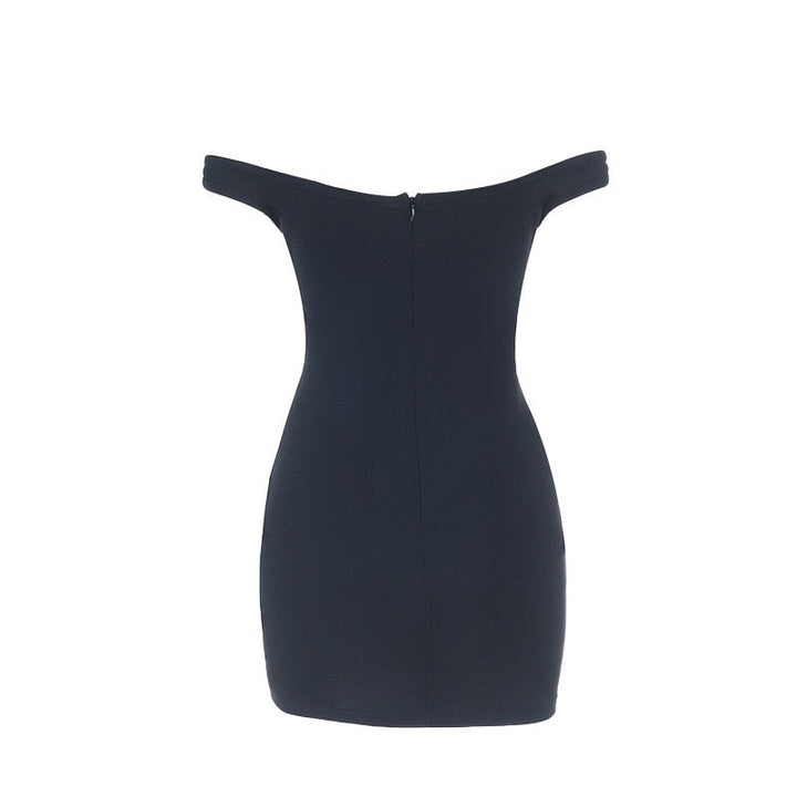 Off-shoulder mini dress with pleated design - Cherry