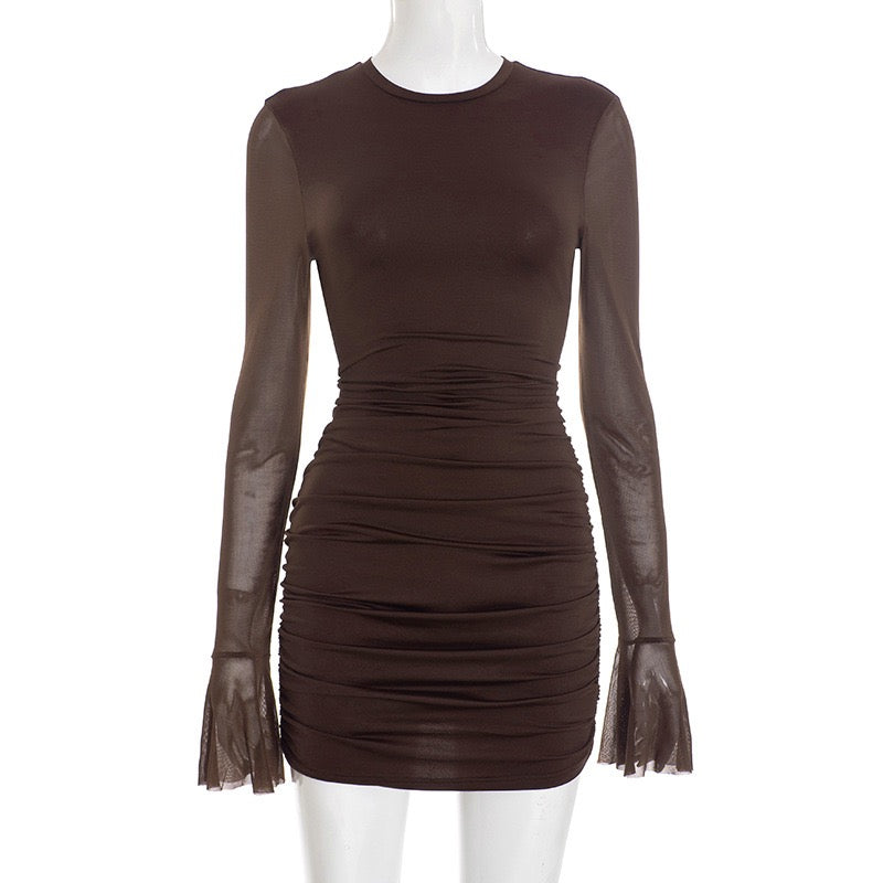 Mini dress with ruching design and chiffon sleeves, open back - Rom