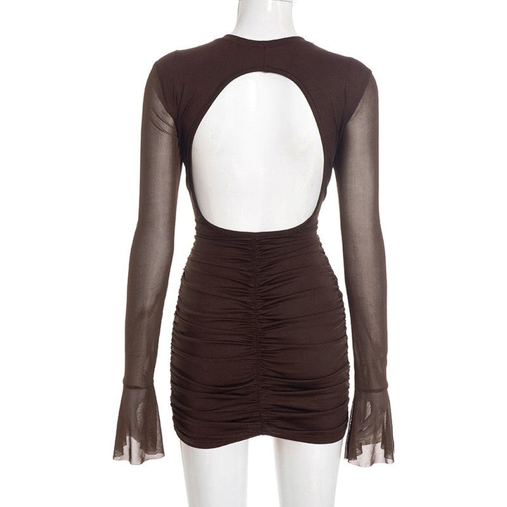Mini dress with ruching design and chiffon sleeves, open back - Rom