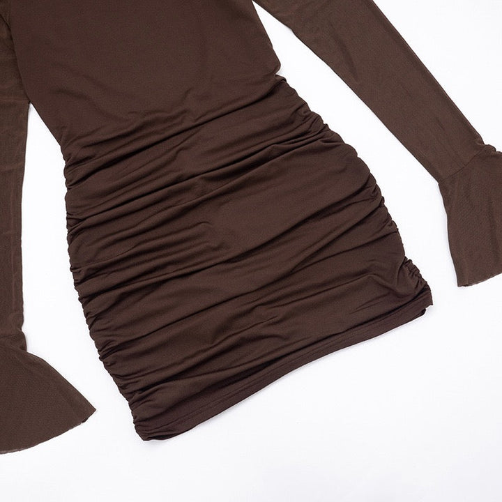Mini dress with ruching design and chiffon sleeves, open back - Rom