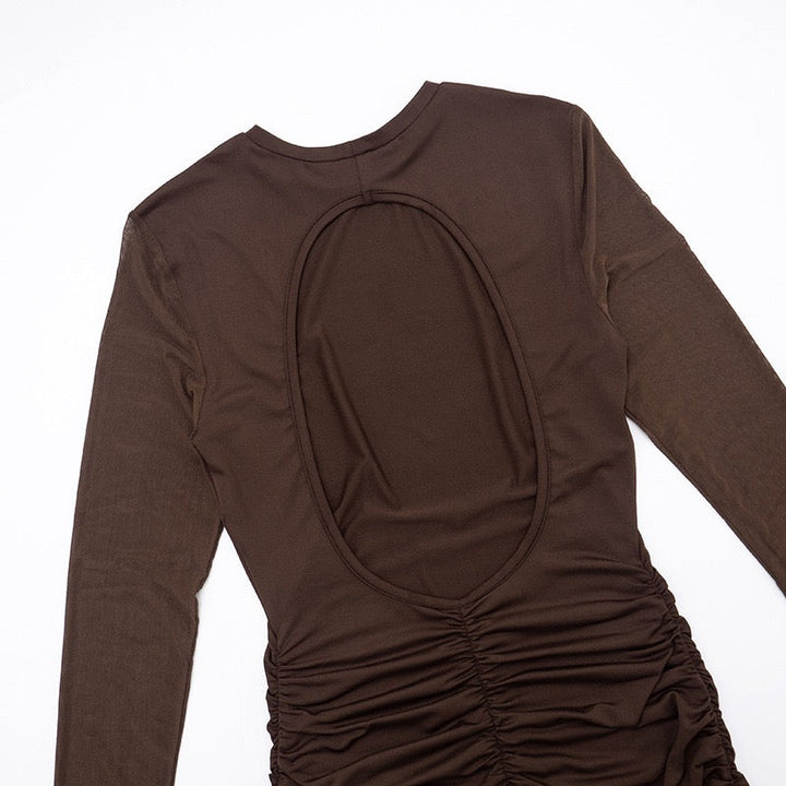 Mini dress with ruching design and chiffon sleeves, open back - Rom