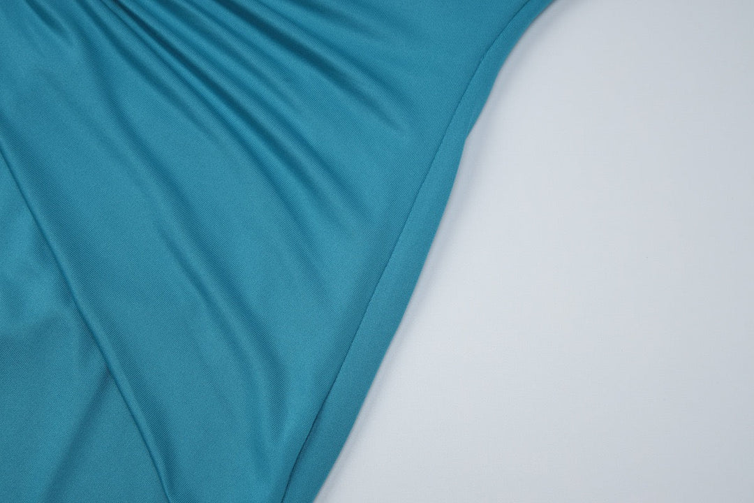 Fitted Maxi Dress with Open Back, Shirring, and Buckle Design - Wally