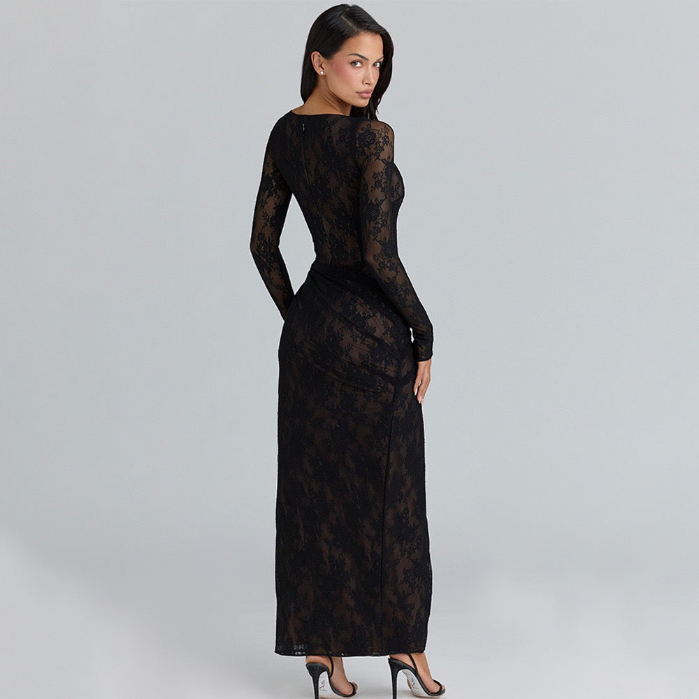 Maxi Lace Dress with Slit Design - ELOR
