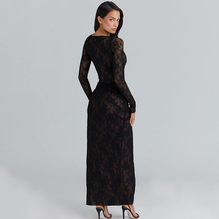 Maxi Lace Dress with Slit Design - ELOR