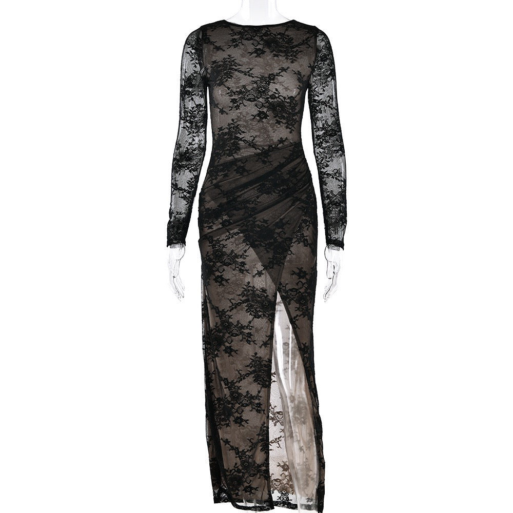 Maxi Lace Dress with Slit Design - ELOR
