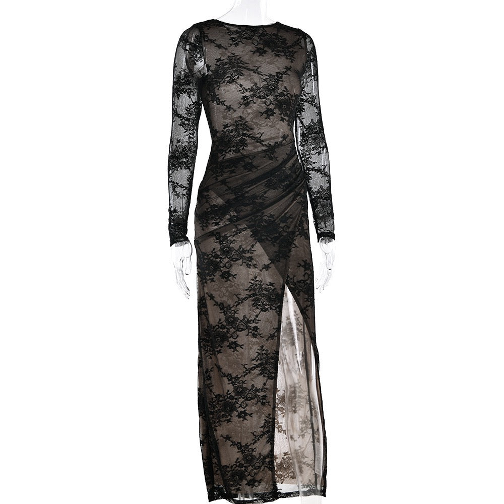 Maxi Lace Dress with Slit Design - ELOR