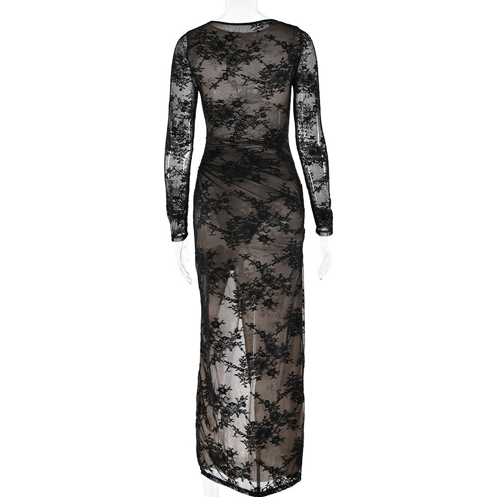 Maxi Lace Dress with Slit Design - ELOR