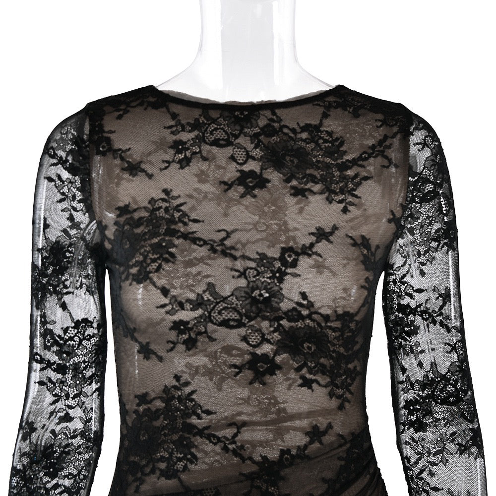 Maxi Lace Dress with Slit Design - ELOR