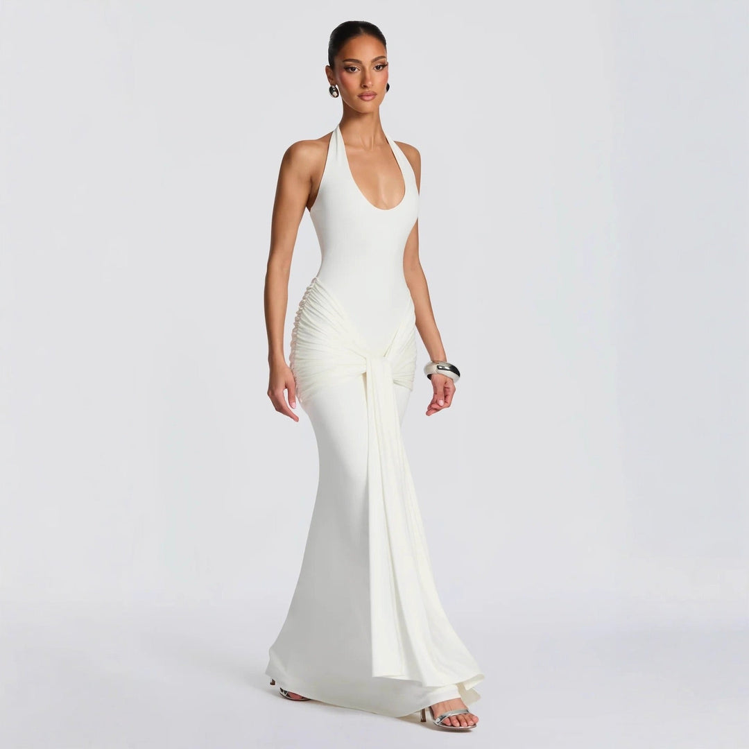 Maxi Dress with Tie at Open Back and Tie Design - Lillian