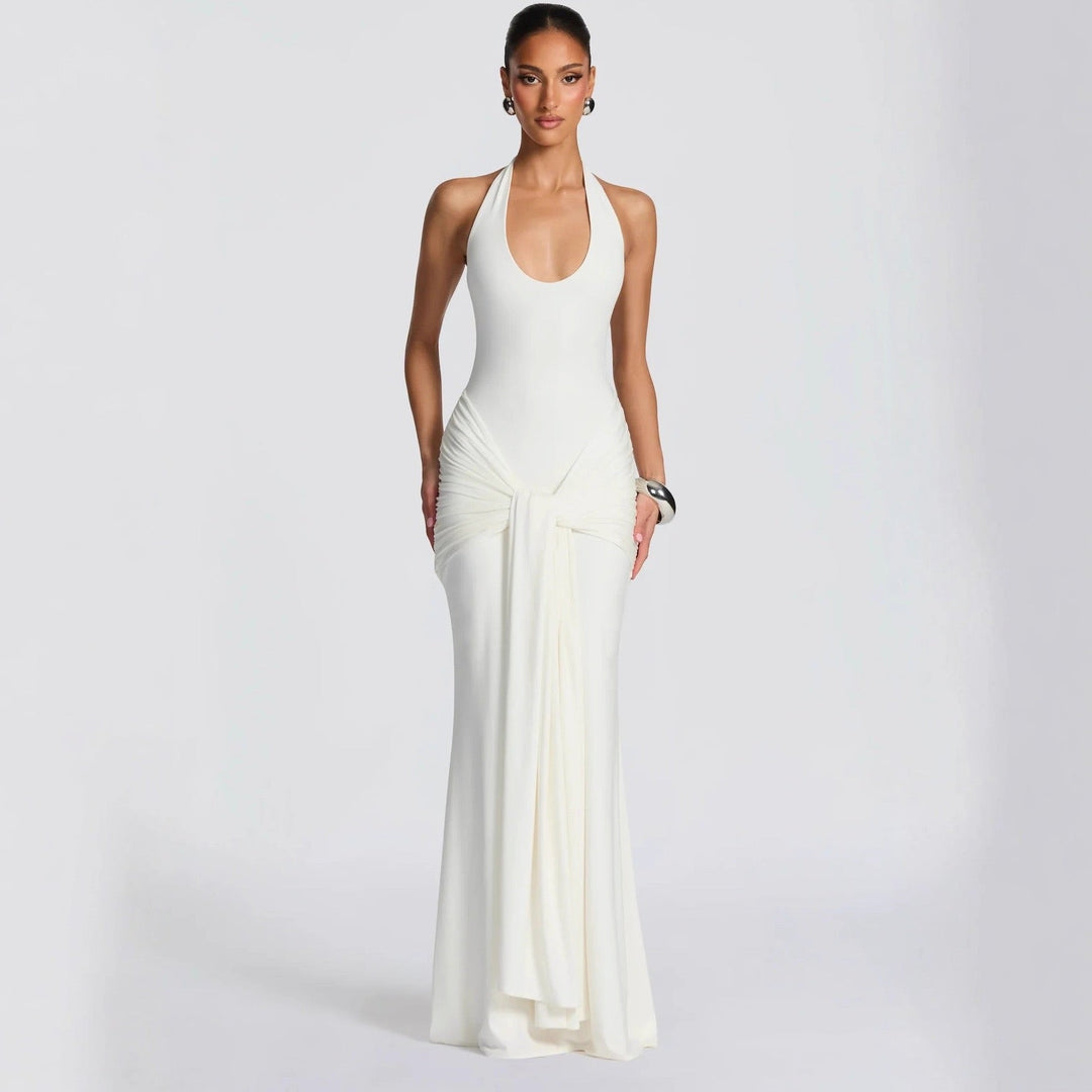 Maxi Dress with Tie at Open Back and Tie Design - Lillian