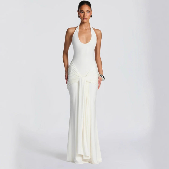 Maxi Dress with Tie at Open Back and Tie Design - Lillian