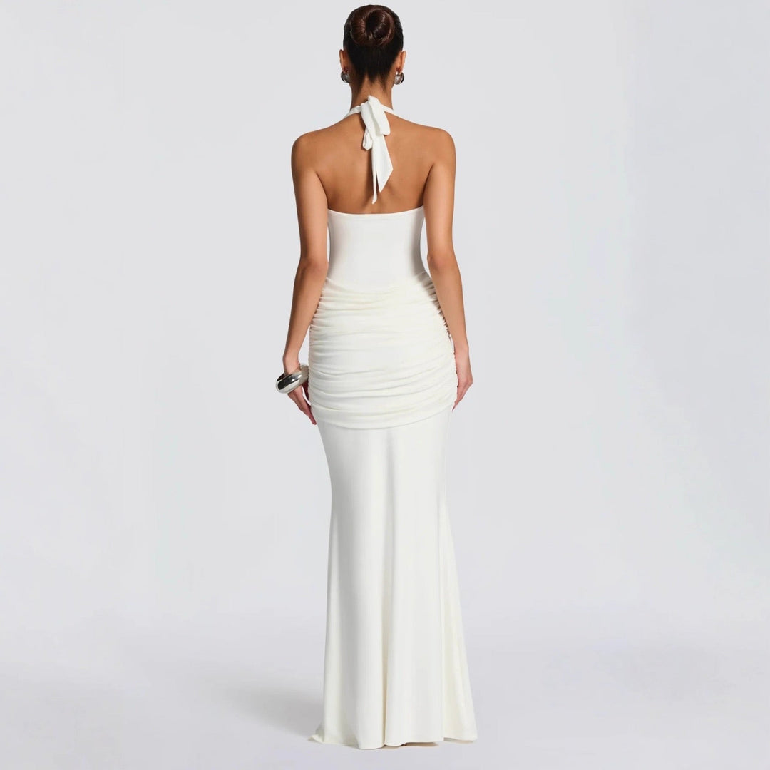 Maxi Dress with Tie at Open Back and Tie Design - Lillian