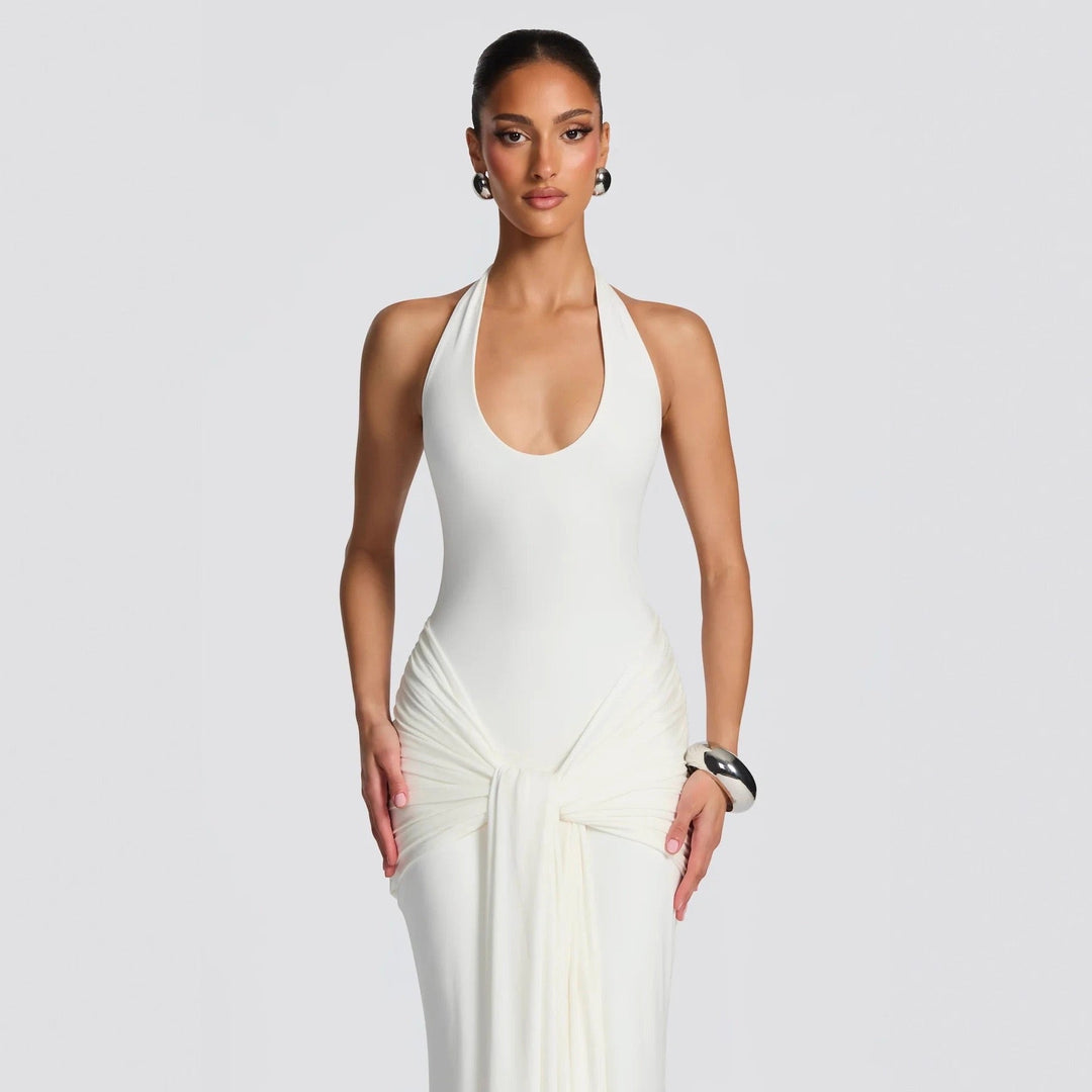 Maxi Dress with Tie at Open Back and Tie Design - Lillian