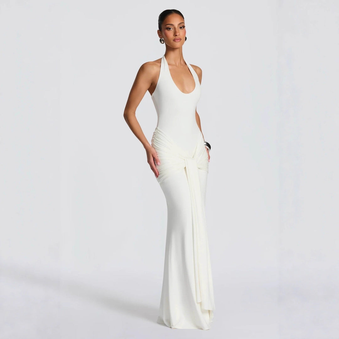 Maxi Dress with Tie at Open Back and Tie Design - Lillian