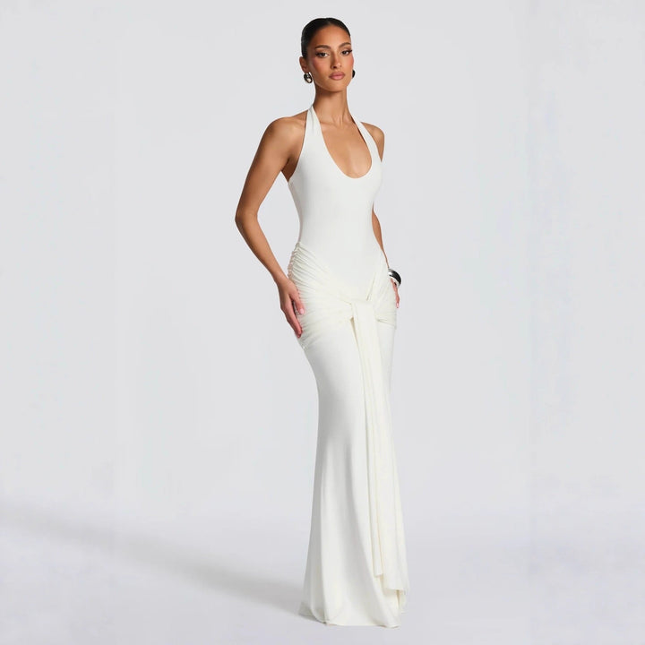 Maxi Dress with Tie at Open Back and Tie Design - Lillian