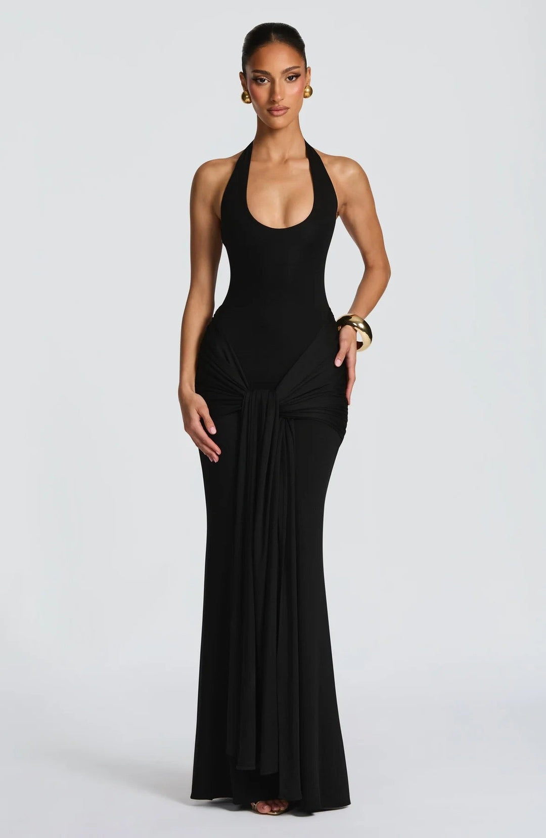 Maxi Dress with Tie at Open Back and Tie Design - Lillian