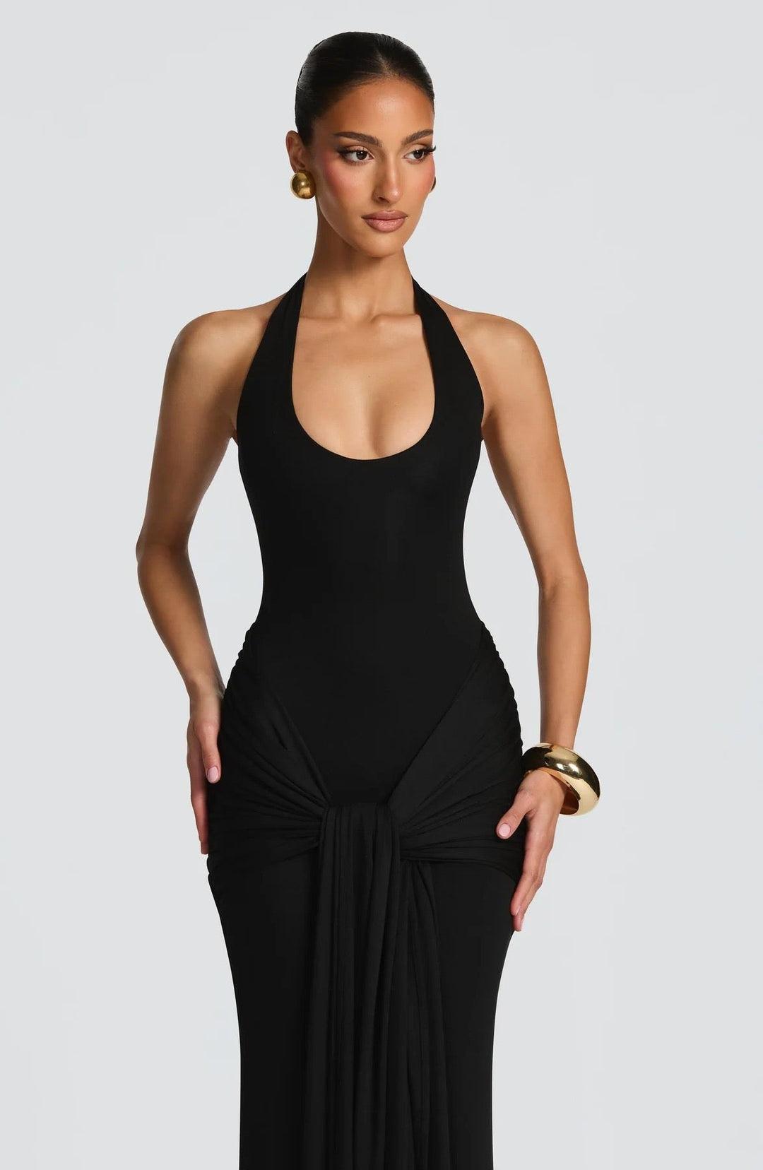 Maxi Dress with Tie at Open Back and Tie Design - Lillian