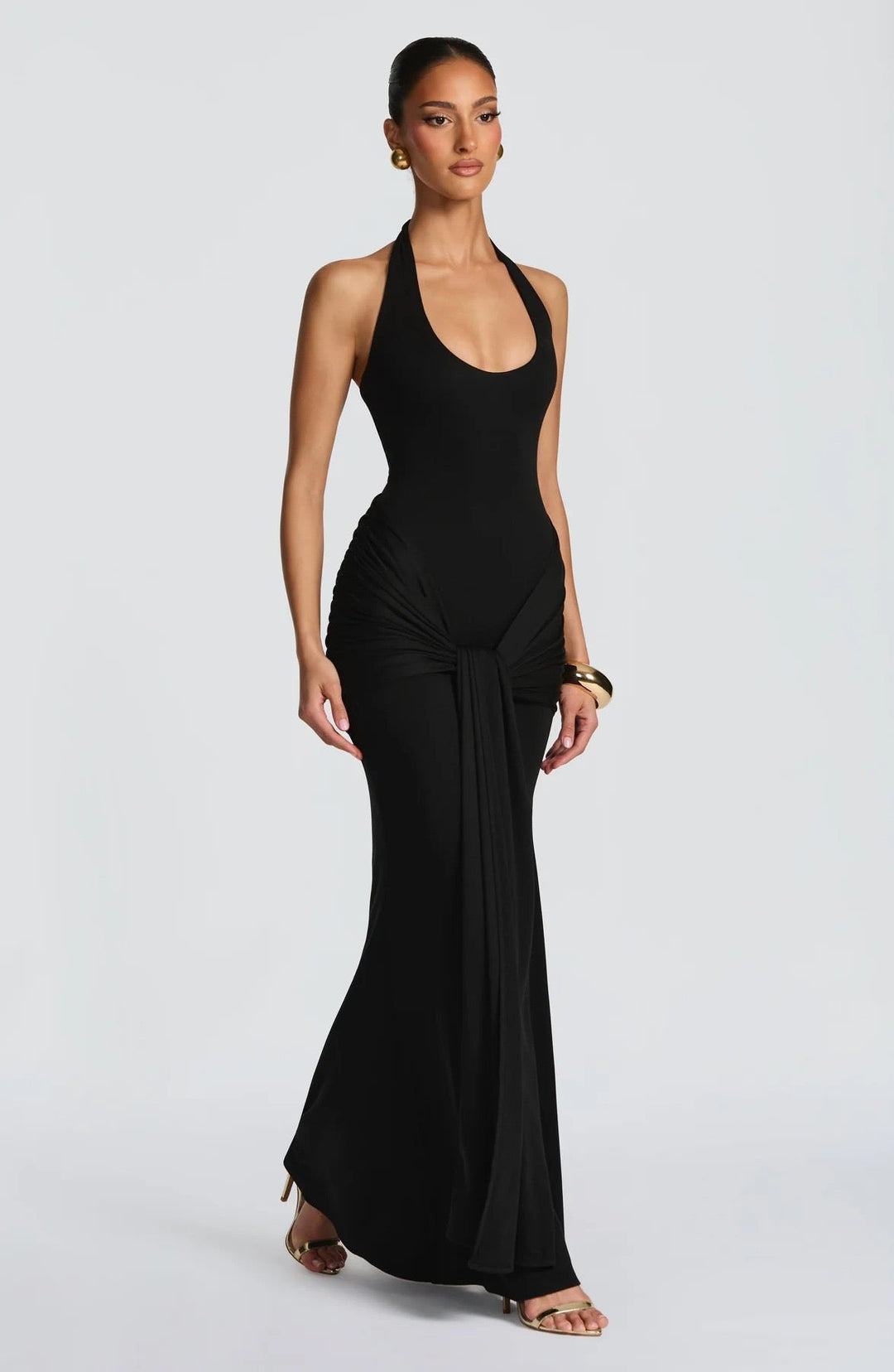 Maxi Dress with Tie at Open Back and Tie Design - Lillian