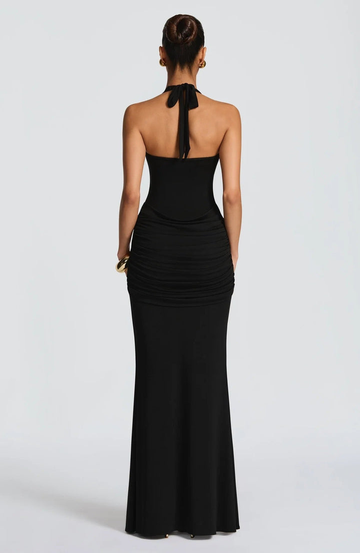 Maxi Dress with Tie at Open Back and Tie Design - Lillian