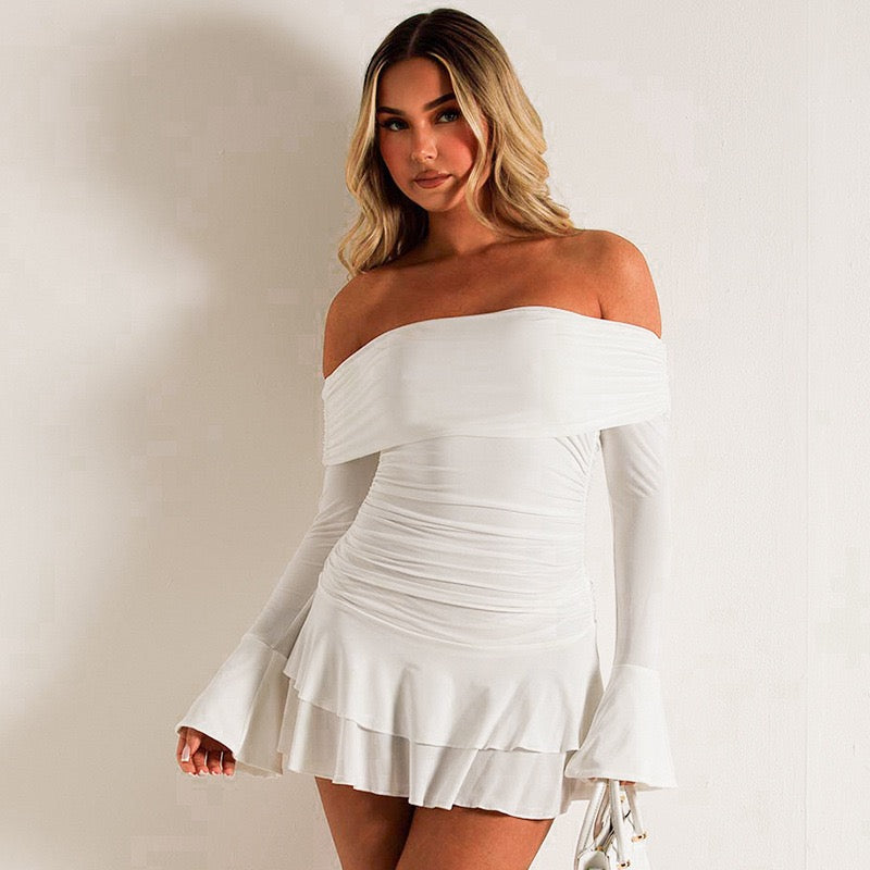 Mini ruffled off-shoulder dress with ruching design - Nini