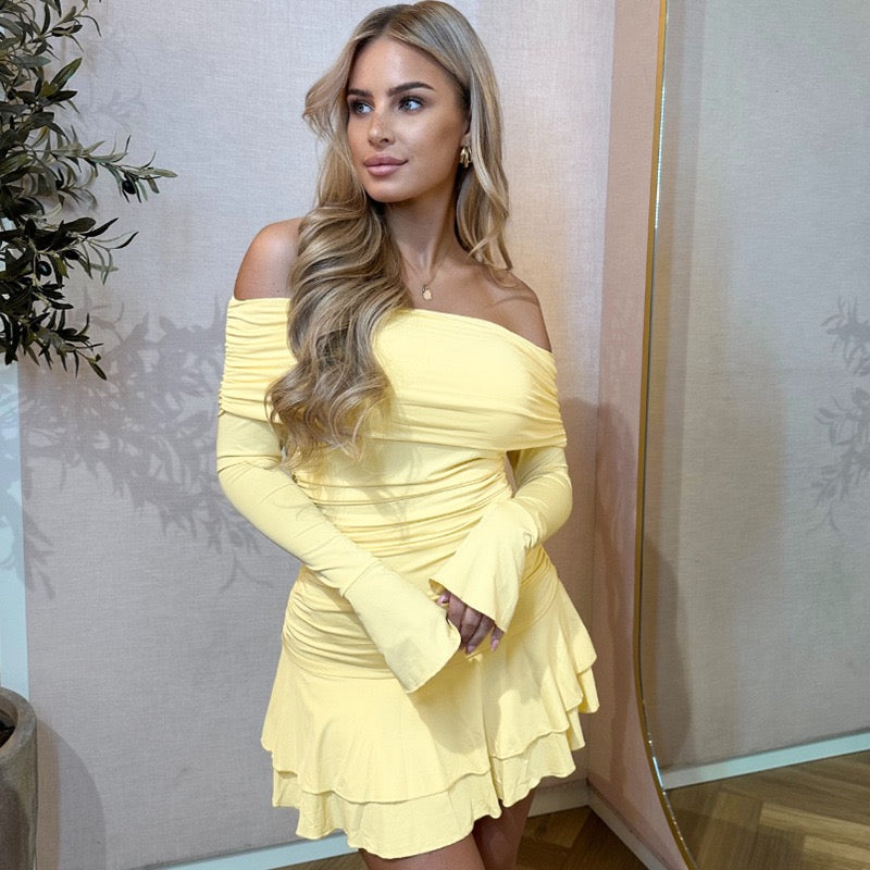 Mini ruffled off-shoulder dress with ruching design - Nini