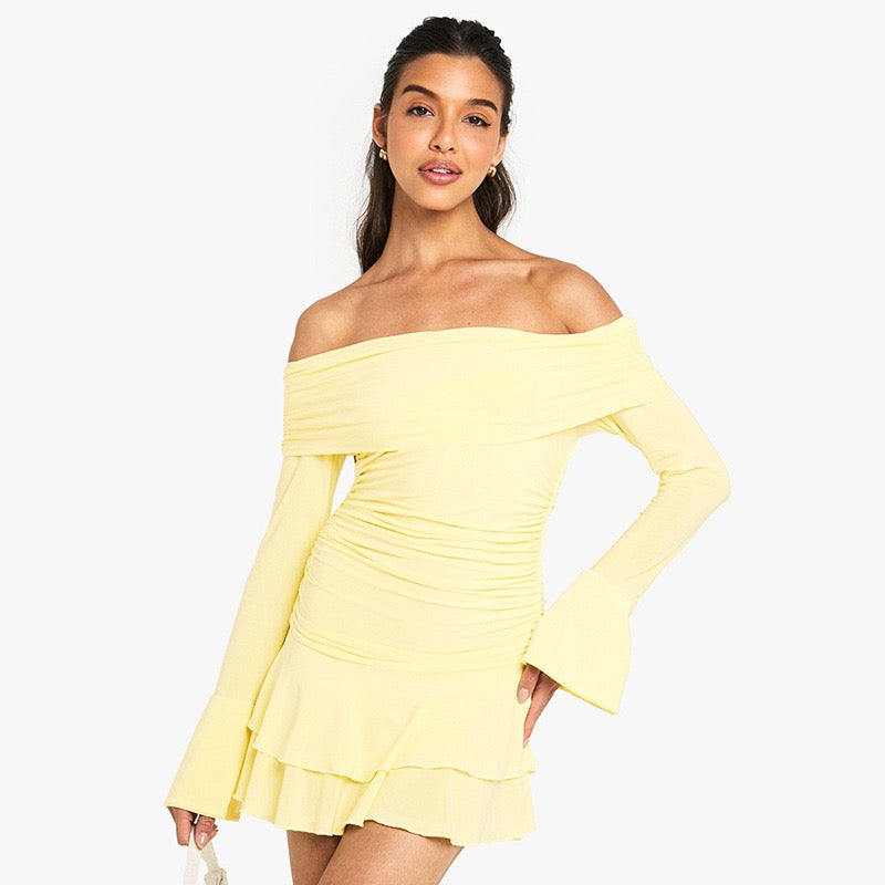 Mini ruffled off-shoulder dress with ruching design - Nini