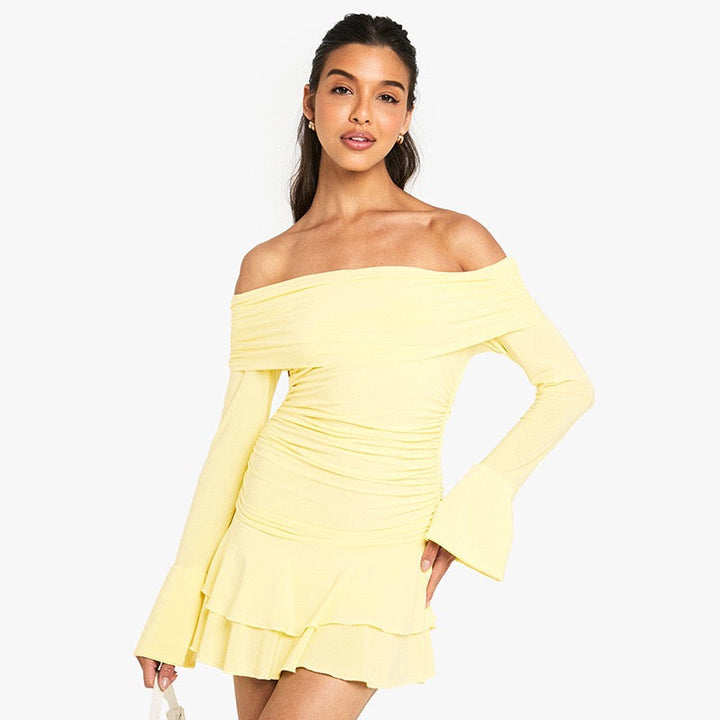 Mini ruffled off-shoulder dress with ruching design - Nini