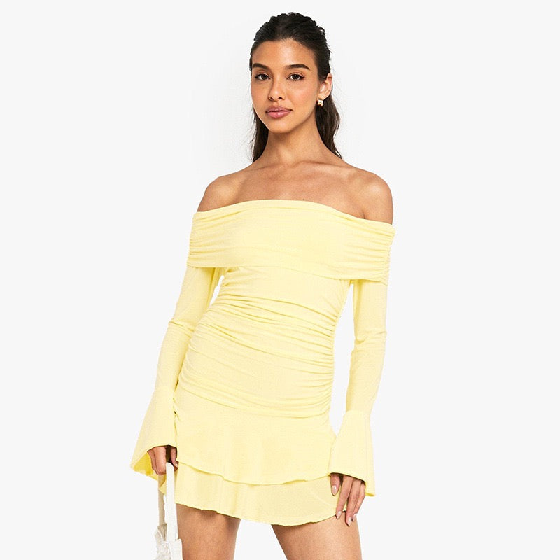 Mini ruffled off-shoulder dress with ruching design - Nini