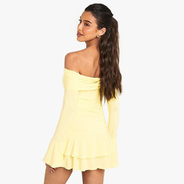 Mini ruffled off-shoulder dress with ruching design - Nini