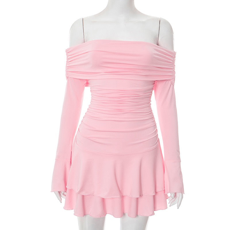 Mini ruffled off-shoulder dress with ruching design - Nini