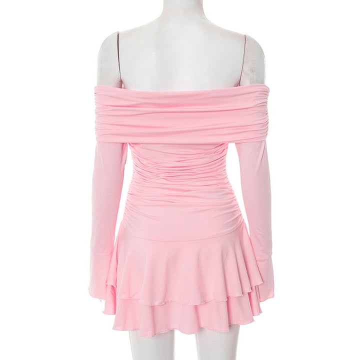 Mini ruffled off-shoulder dress with ruching design - Nini