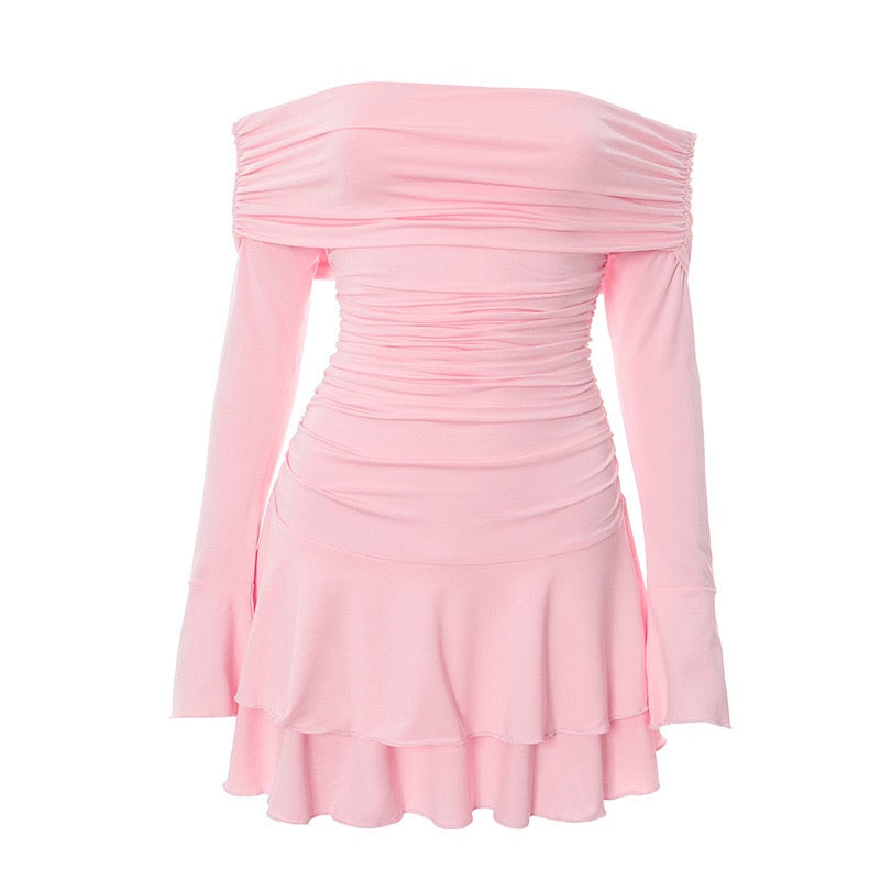Mini ruffled off-shoulder dress with ruching design - Nini