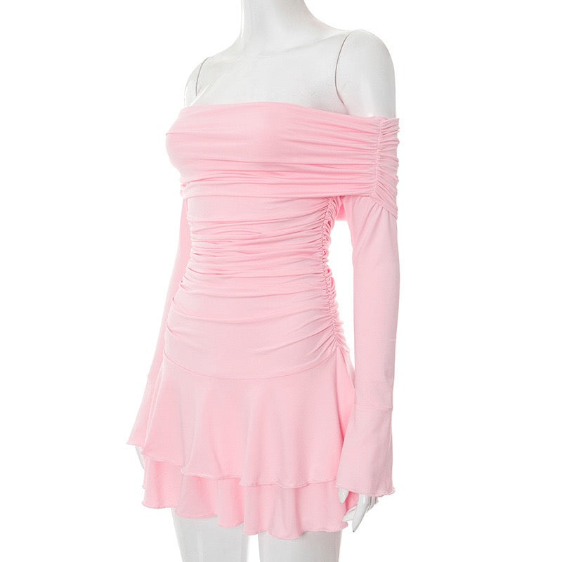 Mini ruffled off-shoulder dress with ruching design - Nini
