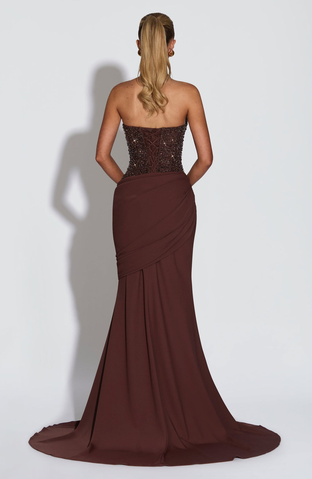 Maxi Dress with Sequin Design, Closure at Exposed Back, and Back Tie for Waist Fitting - Liana