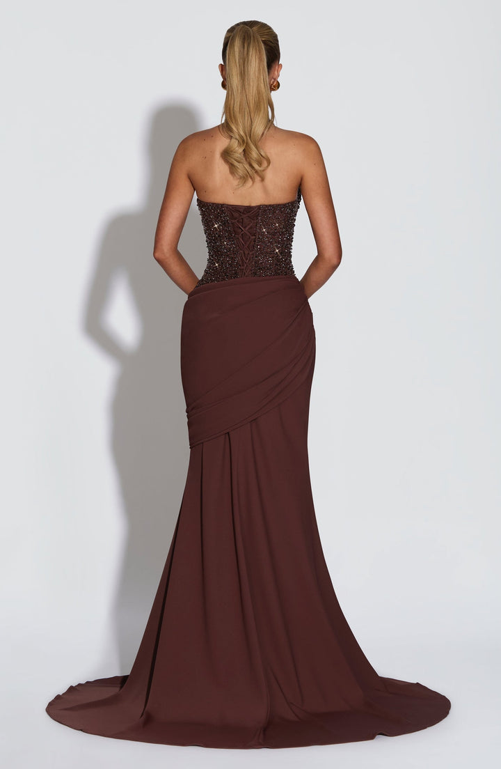 Maxi Dress with Sequin Design, Closure at Exposed Back, and Back Tie for Waist Fitting - Liana