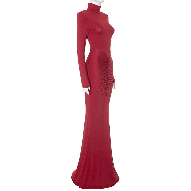 Maxi golf dress with ruching in mermaid cut - Yiska