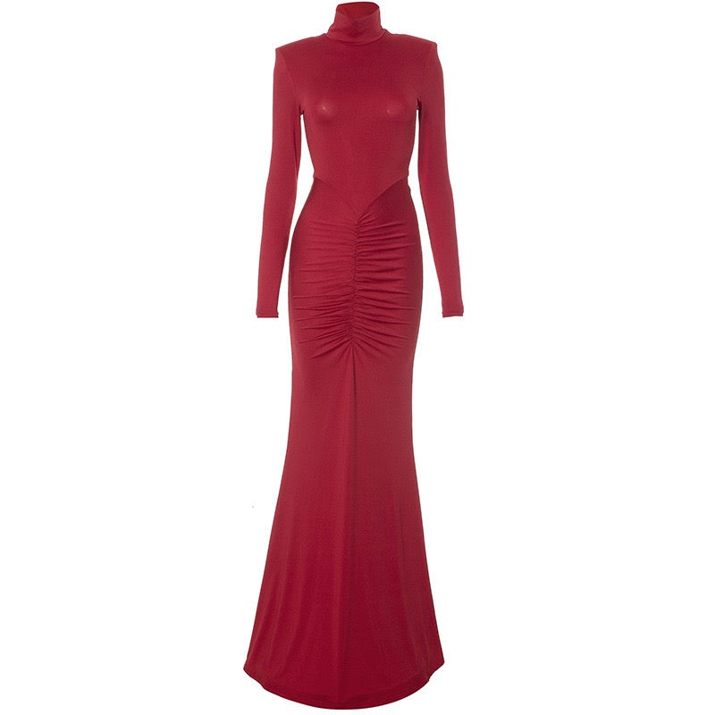 Maxi golf dress with ruching in mermaid cut - Yiska
