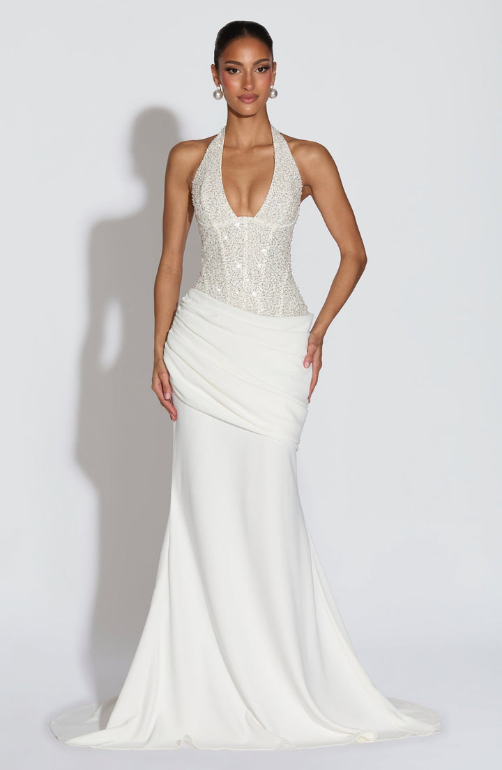 Maxi Dress with Sequin Design, Closure at Exposed Back, and Back Tie for Waist Fitting - Liana
