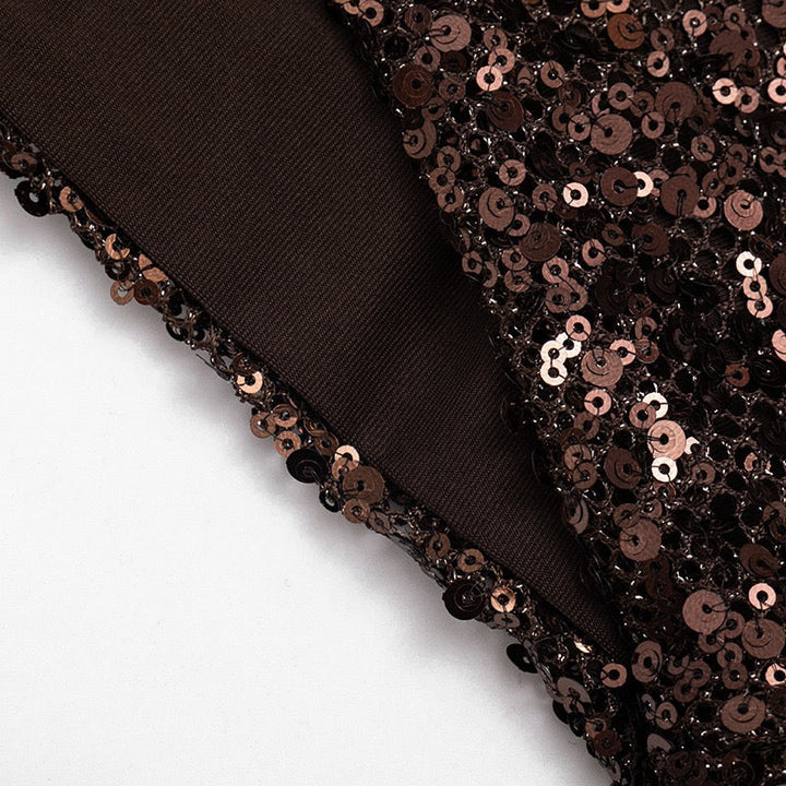 MELISSA mini dress with a neck tie, open back, and sequin-skirt design