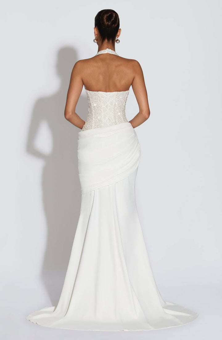 Maxi Dress with Sequin Design, Closure at Exposed Back, and Back Tie for Waist Fitting - Liana