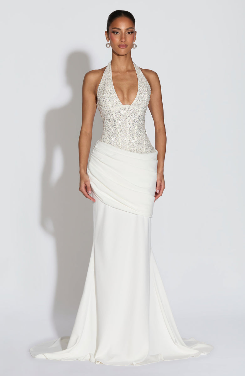 Maxi Dress with Sequin Design, Closure at Exposed Back, and Back Tie for Waist Fitting - Liana