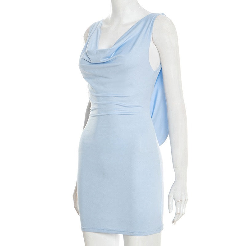 Mini dress with pleated design, open back, and stone chain decoration - SIA