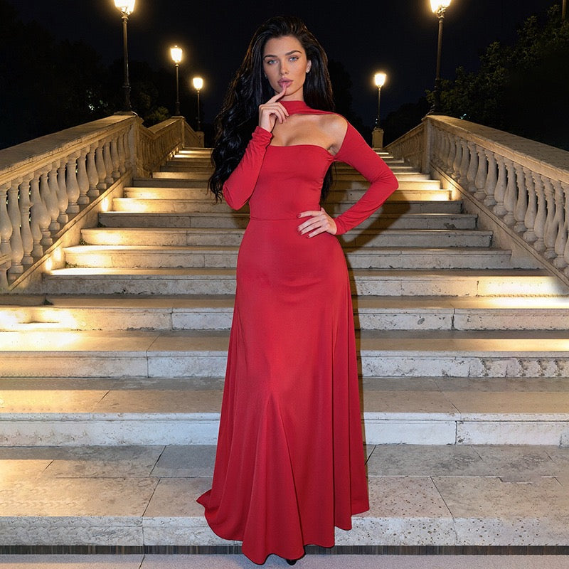 Maxi A-line dress with collar and opening design - Jerris