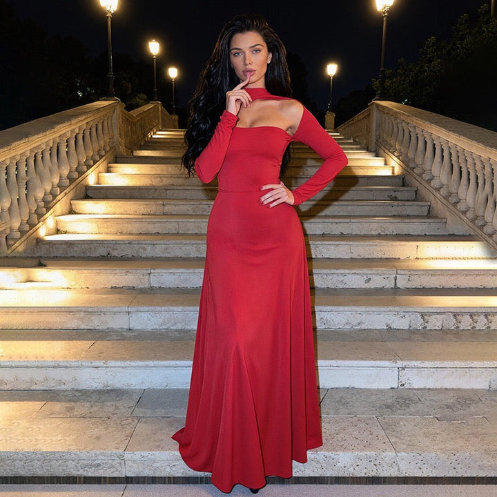 Maxi A-line dress with collar and opening design - Jerris