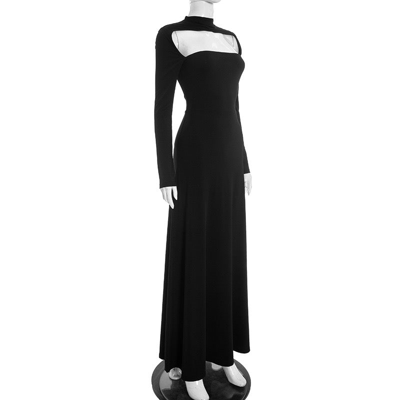 Maxi A-line dress with collar and opening design - Jerris